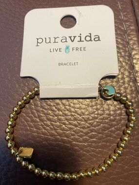 Pura Vida Gold Beaded Bracelet with Turquoise Charm